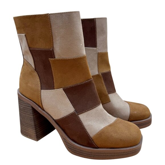 Universal Thread Patchwork Ankle Boots - Brown and Tan - Picture 2 of 8